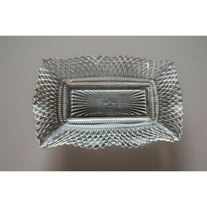 1950s Federal Clear Glass Diamond Point Wave Rectangle Jewelry Tray Serving Dish